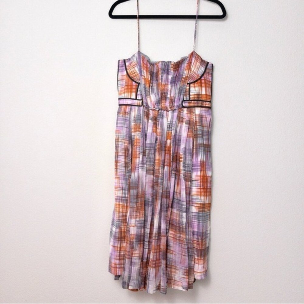 Rachel Comey Silk Plaid Sleeveless Dress S Pleated Drape Bodice Contrast Piping